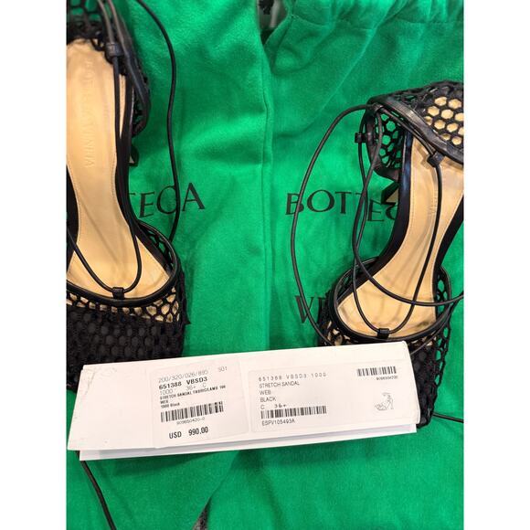 Bottega Veneta Black Stretch Mesh Square Toe Sandals 36 1/2 - Picture 15 of 16